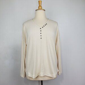 Jane + Delancey Casual V-Neck Button Detail Stretchy Minimalist Top NEW NWT XL